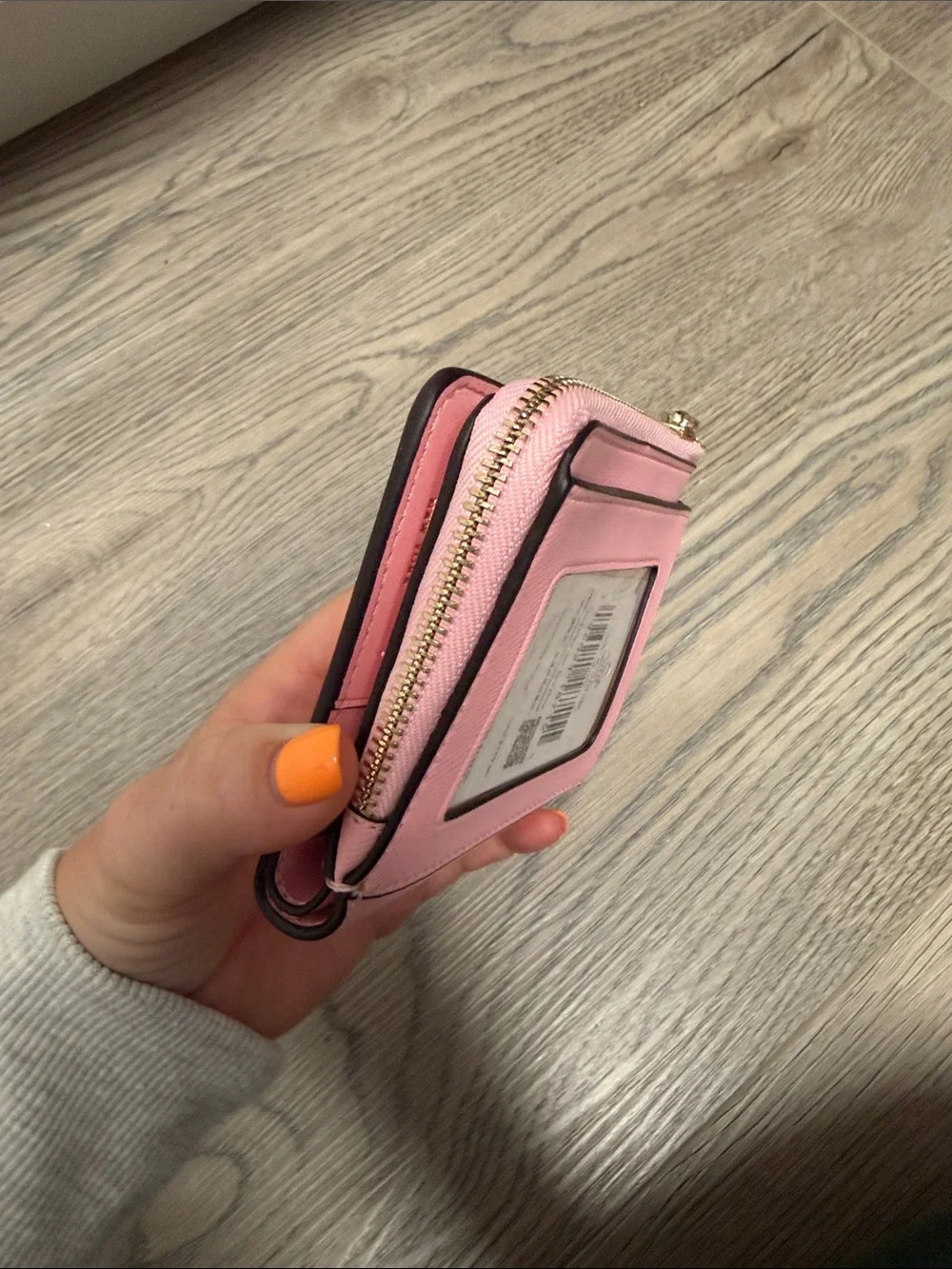 kate spade Pink Compact Zip Wallet with Gold Logo